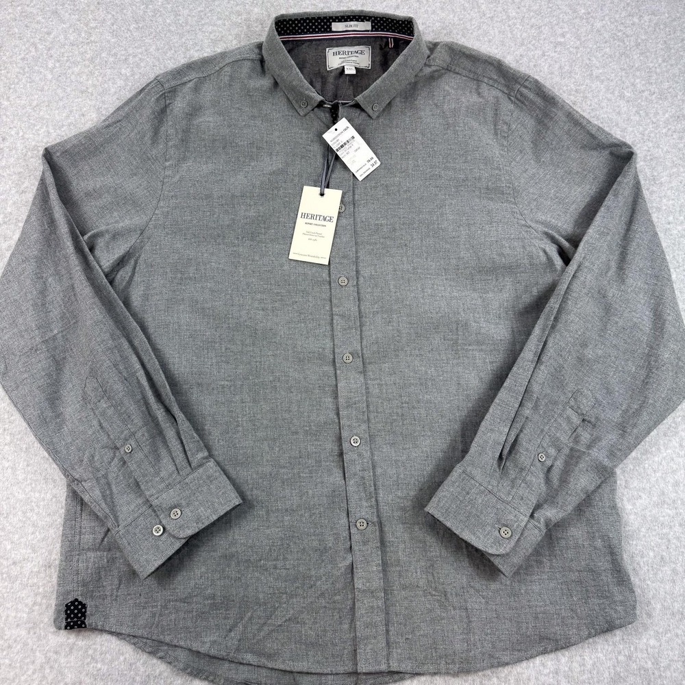 Heritage Report‎ Collection Mens 2XL Gray Soft Touch Flannel Slim Fit Shirt NEW - Picture 2 of 11